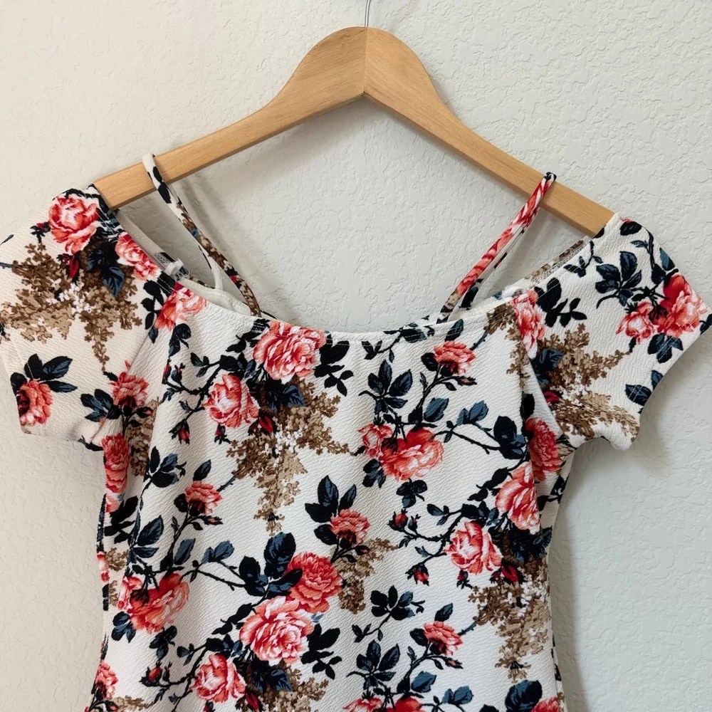 Floral Off Shoulder Peplum Top Women’s Large Romantic Rose Print Boho Blouse